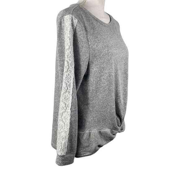 Alison Andrew’s Gray Knit Sweater Twist Front Knotted Lace Large - Picture 2 of 8